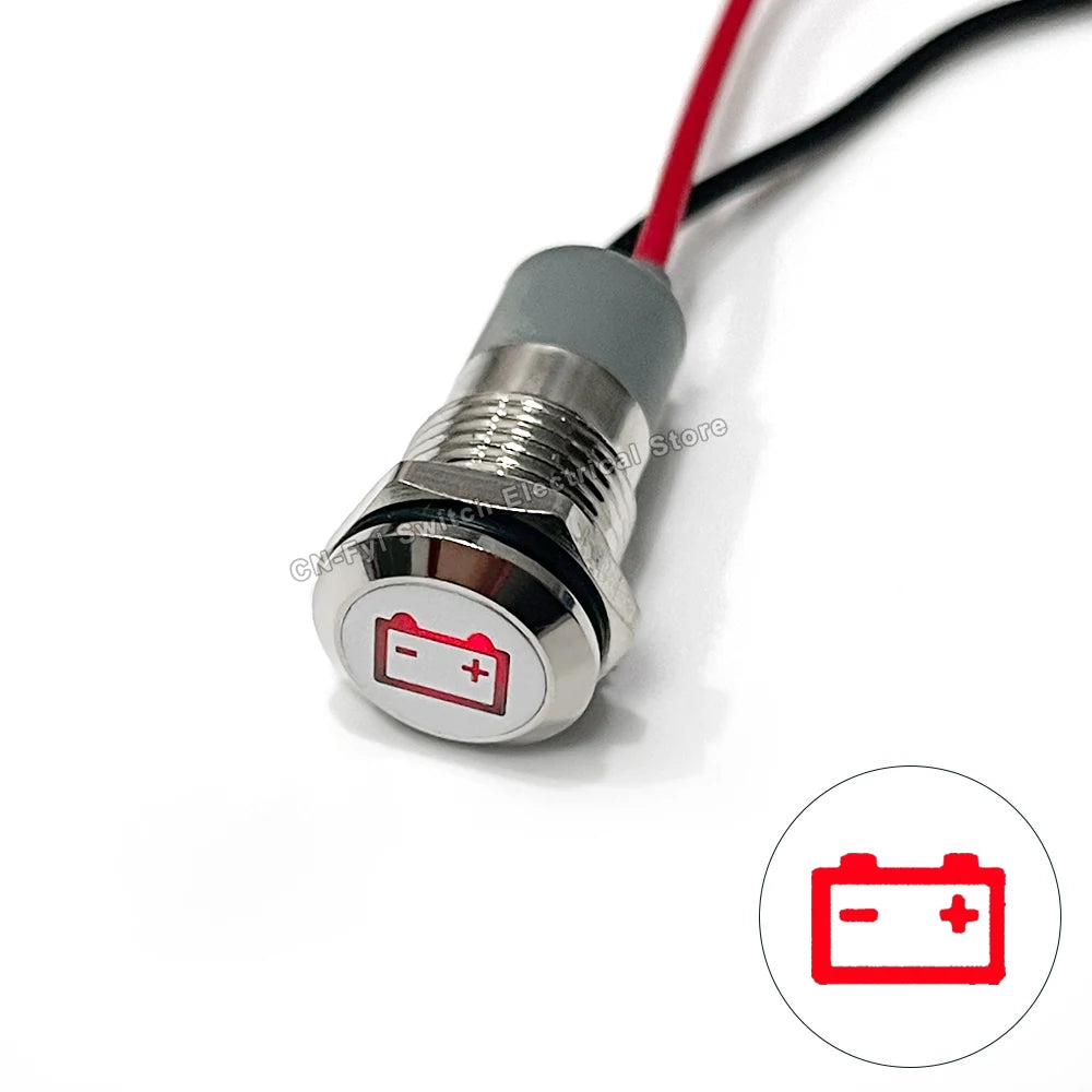 8/12/14MM Waterproof Symbol LED Indicator Light 12V 24V Silver Metal Indicator Turn Signal Pilot Light with Wire Car Dashboard