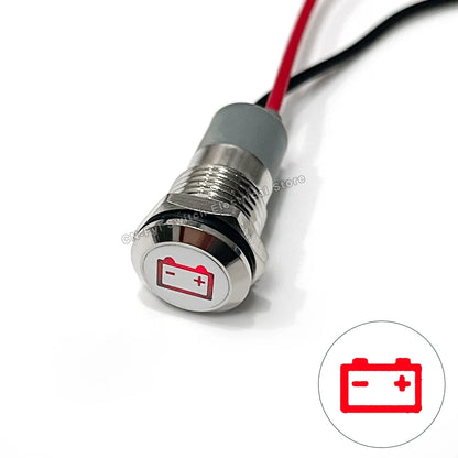 8/12/14MM Waterproof Symbol LED Indicator Light 12V 24V Silver Metal Indicator Turn Signal Pilot Light with Wire Car Dashboard