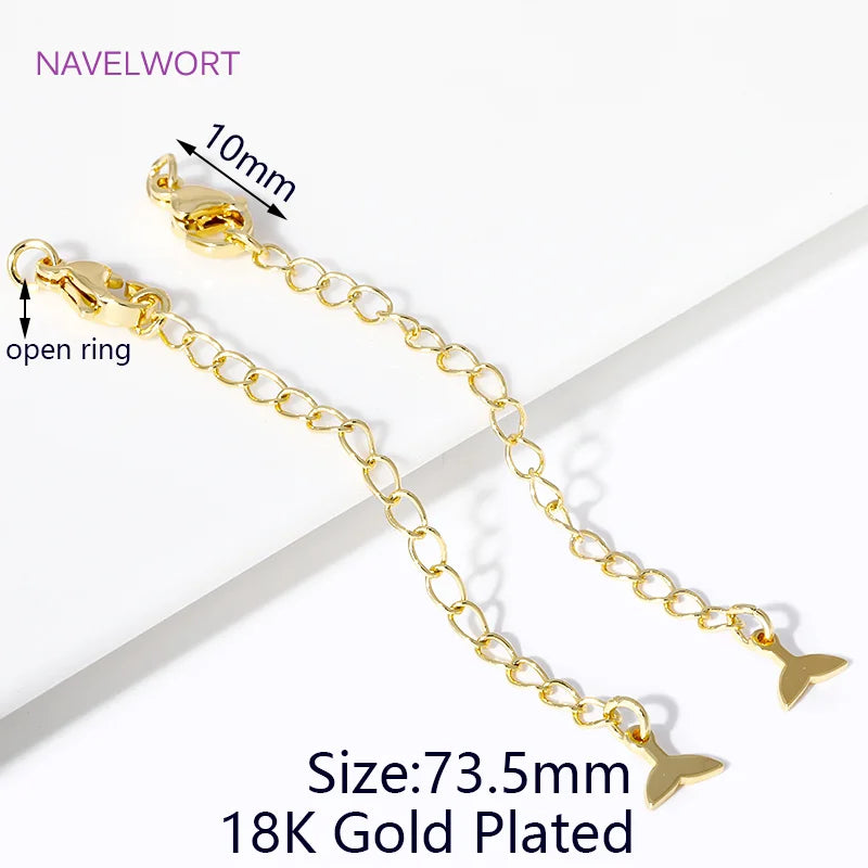 1/3/5Pcs/lot, 18K Gold Plated Round Extension Chain For Jewelry Making, Brass Extended Tail Chain, DIY Necklace Accessories