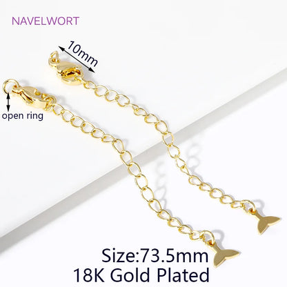 1/3/5Pcs/lot, 18K Gold Plated Round Extension Chain For Jewelry Making, Brass Extended Tail Chain, DIY Necklace Accessories