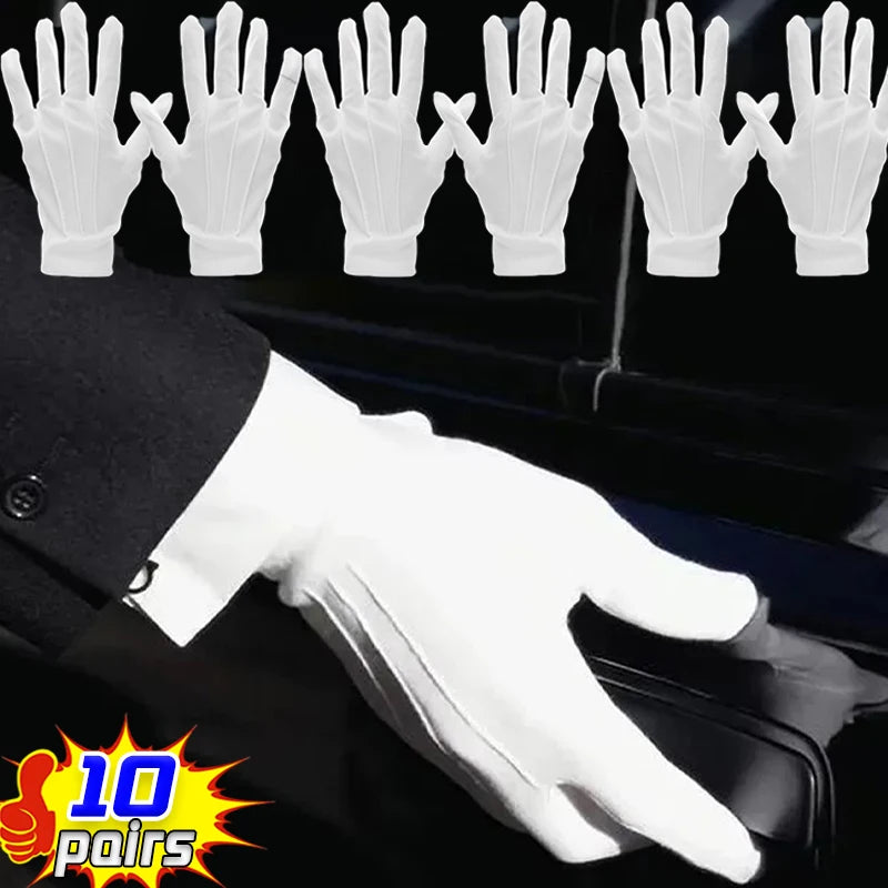 10 Pairs White Gloves Men Formal Tuxedo Uniform Gloves Honor Guard Parade Ceremony Costume Cosplay Coin Jewelry Butler Glove