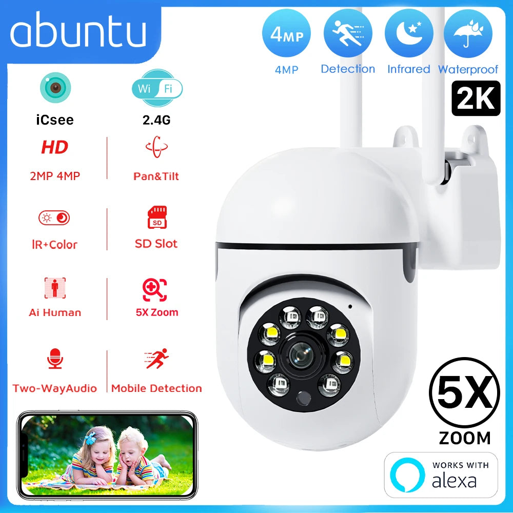4MP 2K Mini PTZ Wifi Camera 5X Digital Zoom Surveillance Camera Indoor Night Vision IP Camera Home Security Protection ICsee APP