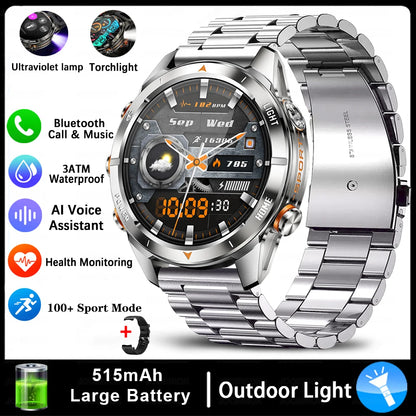 New Outdoor Sport Smart Watch, For Men, 1.46" AMOLED Screen LED, Flashlight, 515mAh Battery, 10ATM Waterproof, Bluetooth Call Smartwatch