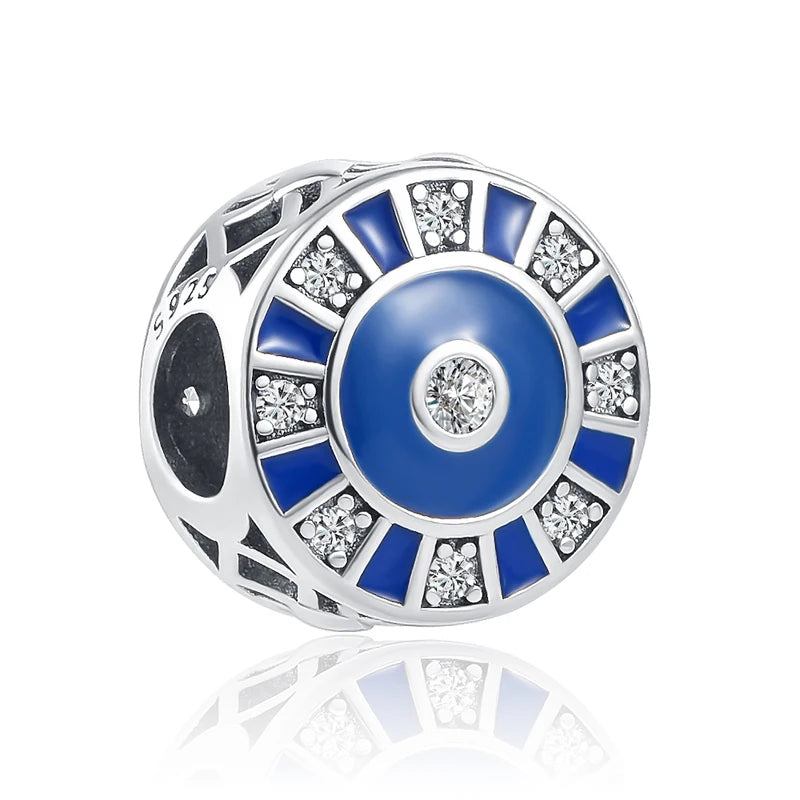 Blue Sparkling Zircon Star Moon Series Charms Beads Fit Original Bracelet Women DIY Pendant Accessories Jewelry 925 Silver Gifts