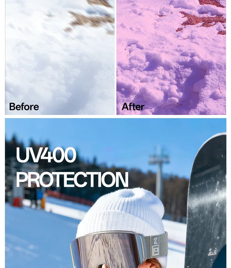Kapvoe Flip Over Magnetic Snow Goggles Photochromic Ski Men Snowmobile Anti-Fog Snowboard Goggles Women Ski Equipment UV400