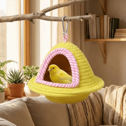 Nido jaula de pájaros para dormir abrigado, tejido a mano, a prueba de viento, cama colgante para pájaros, engrosado, resistente a las mordeduras, hábitat para mascotas, periquito