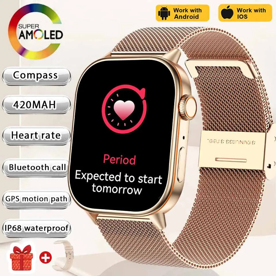 NEW Fashion Built-in 6 Stars GPS Position Smart Watch, Women 2.01'' AMOLED HD Screen IP68 Waterproof Sport  Bracelets For Ladies