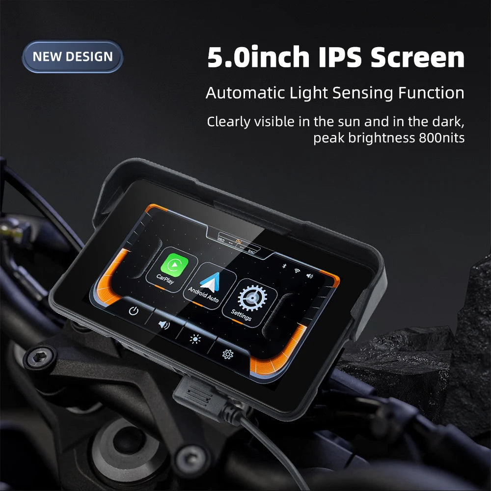 EKIY 5 inch GPS Navigation Motorcycle Wireless Carplay Android Auto IPX67 Waterproof Portable Screen BT Moto Motorbike Monitor