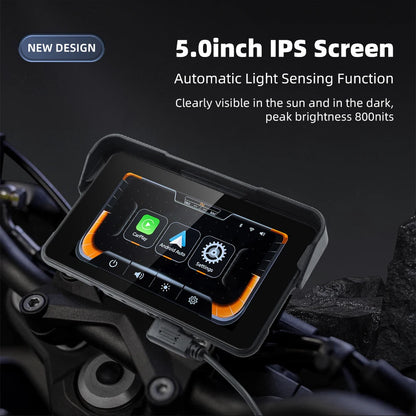 EKIY 5 inch GPS Navigation Motorcycle Wireless Carplay Android Auto IPX67 Waterproof Portable Screen BT Moto Motorbike Monitor