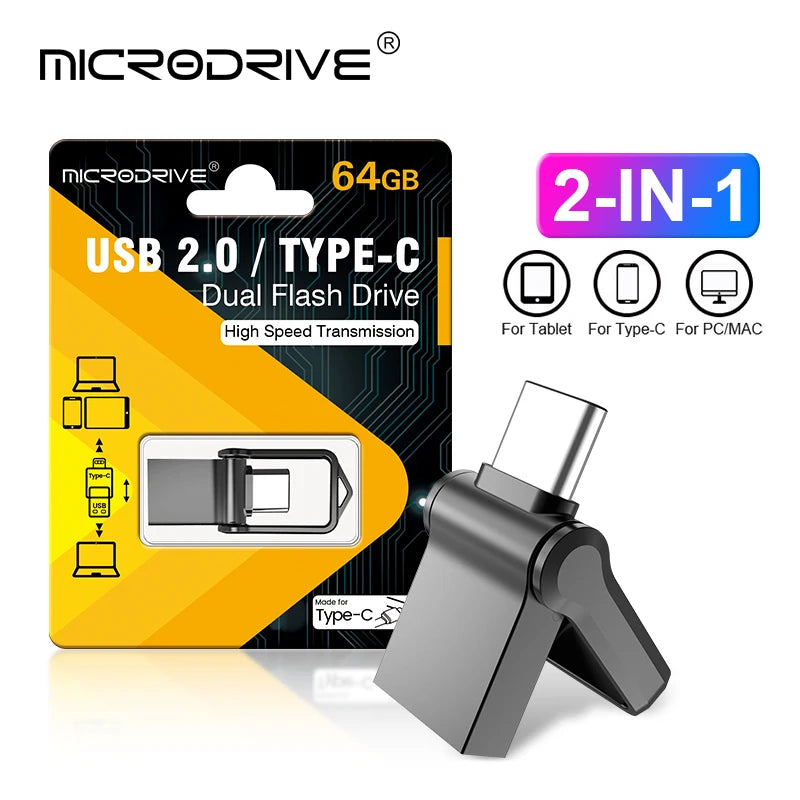 Mini Type C Ultra Dual USB 2.0 Flash Drive 32 GB 64 GB 128 GB Memoria USB Unidad Flash Disco U