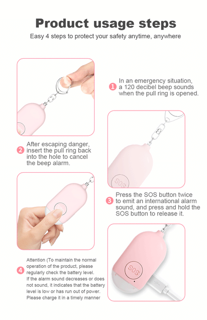Kids Elderly Women Emergency SOS Personal Alarm Self Defense Keychain- Panic Button Or Pull Pin Alert Device 130 DB Loud Safety