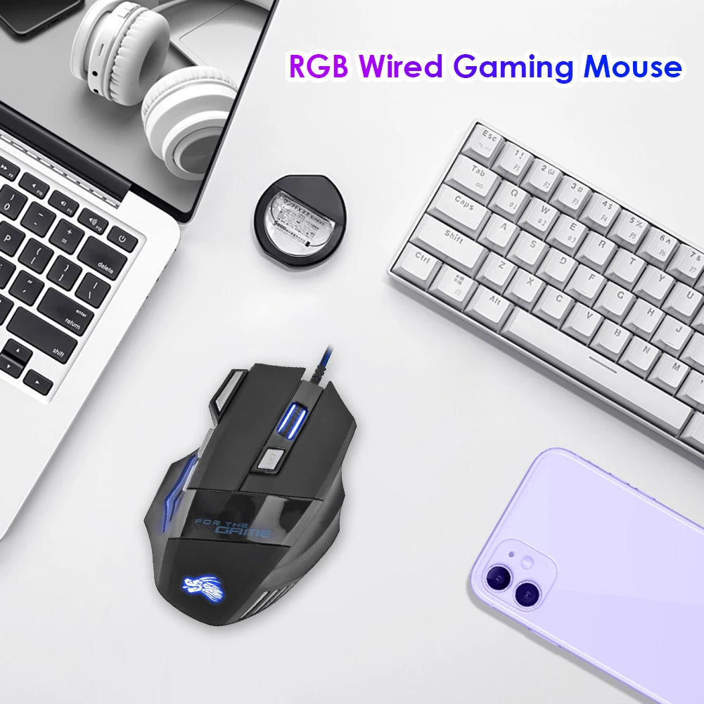 USB Wired Gaming Mouse, 7 Button Backlit Ergonomic Mice, 5500 DPI Backlight Adjustable Optical Mice for PC Gamer, Computer, Desktop