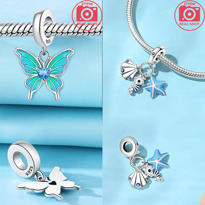 Charms 925 Silver Blue Original Stars Heart Zircon Chameleon Panda Glass Beads Fit Bracelet Jewelry Women Diy Accessories