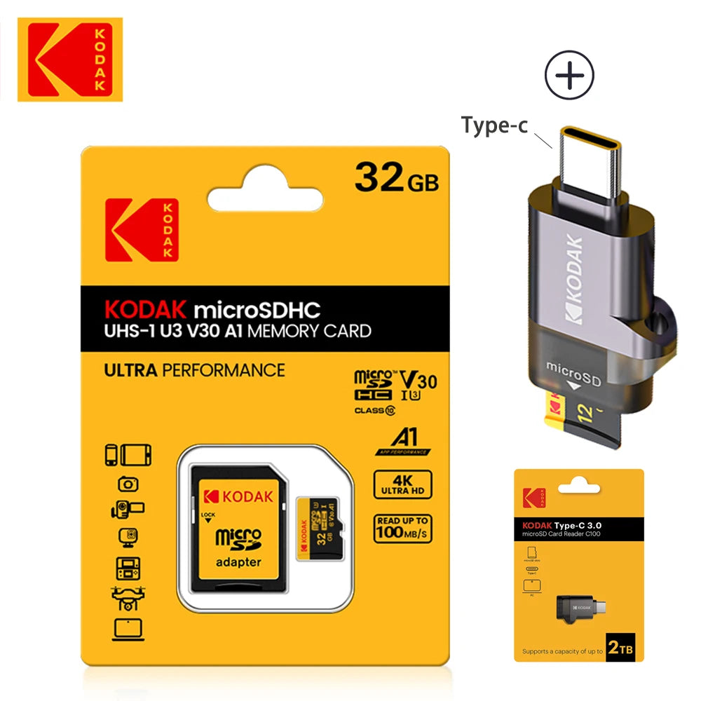 KODAK 100% Original Micro sd Card 32GB 64GB 128GB 256GB Microsd Memory Card Class10 SDXC U3 4K TF Card for Drone Phone