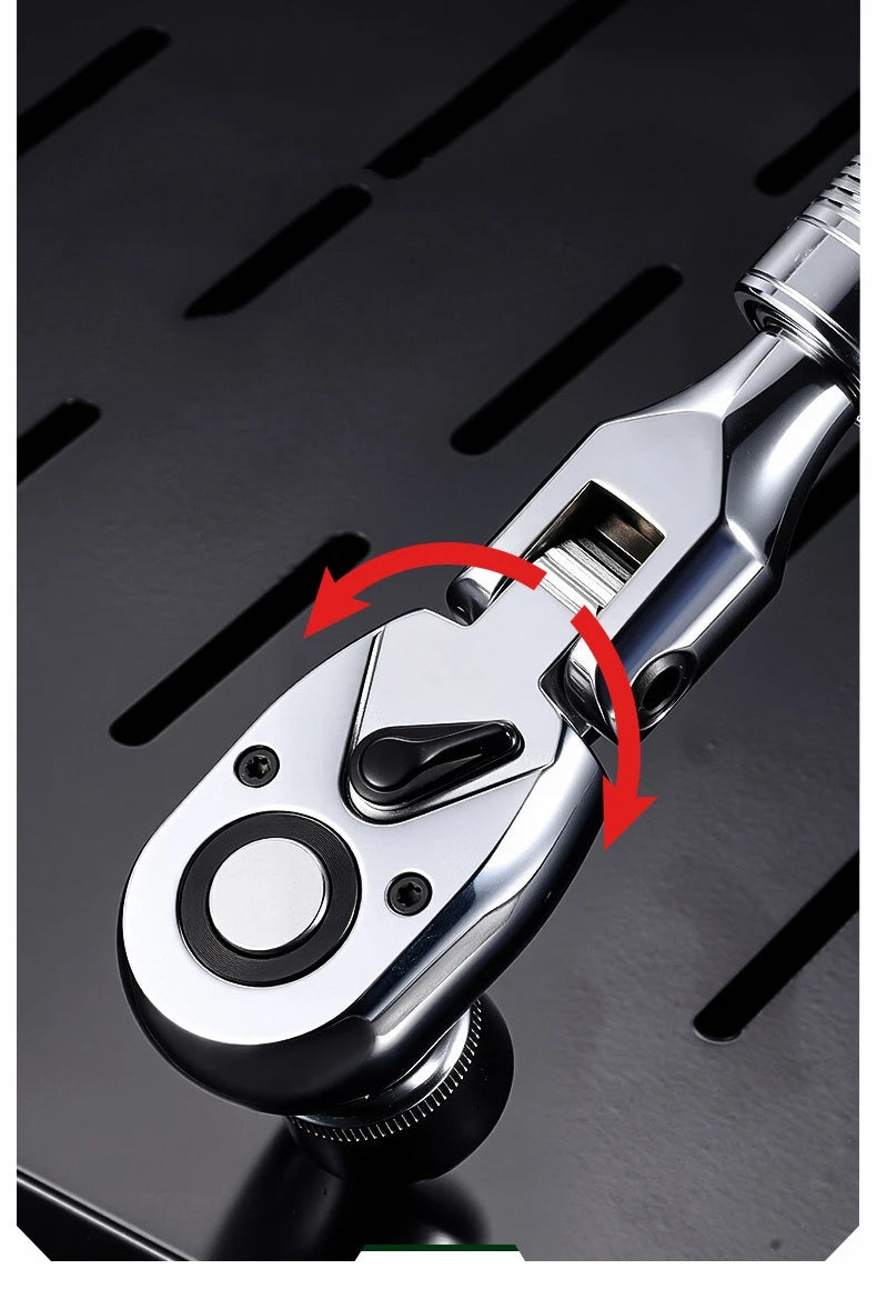 1/4，3/8，1/2 Inch Drive Socket Adjustable Ratchet Wrench Extendable Handle Wrench 72-Tooth Quick-Release Reversible