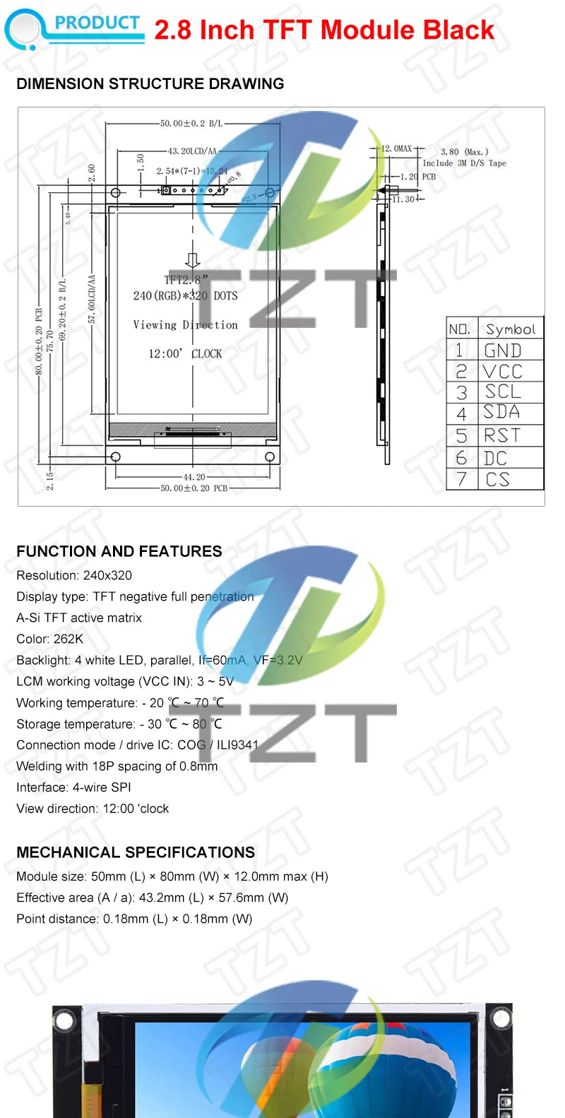 TZT 1.77/2.0/2.4/2.8 Inch TFT Color Screen LCD Display Module Drive ST7735 ST7789 Interface SPI 128*128 240*320