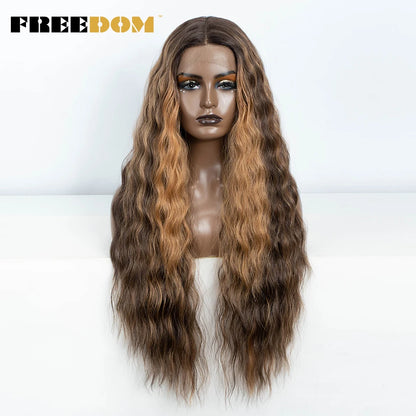 Synthetic Lace Front Wig, Long Deep Wavy Ombre Blonde Ginger Lace Wigs For Black Women, Heat Resistant Cosplay Wigs, FREEDOM