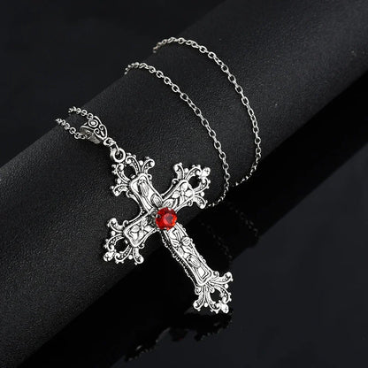 Y2K Punk Crystal Big Cross Pendant Necklaces for Women Men, Gothic Irregular Cross Clavicle Chain Necklaces, Aesthetic Jewelry