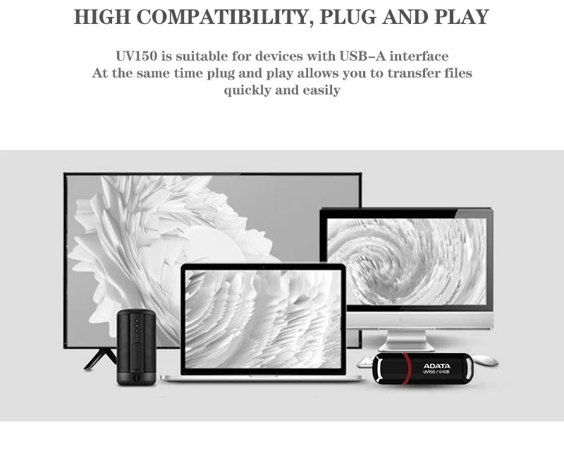 ADATA UV150 USB3.2 High-speed Flash Drive Plug And Play Easy Portable USB Flash Drive Black 256GB 128GB 64GB 32GB