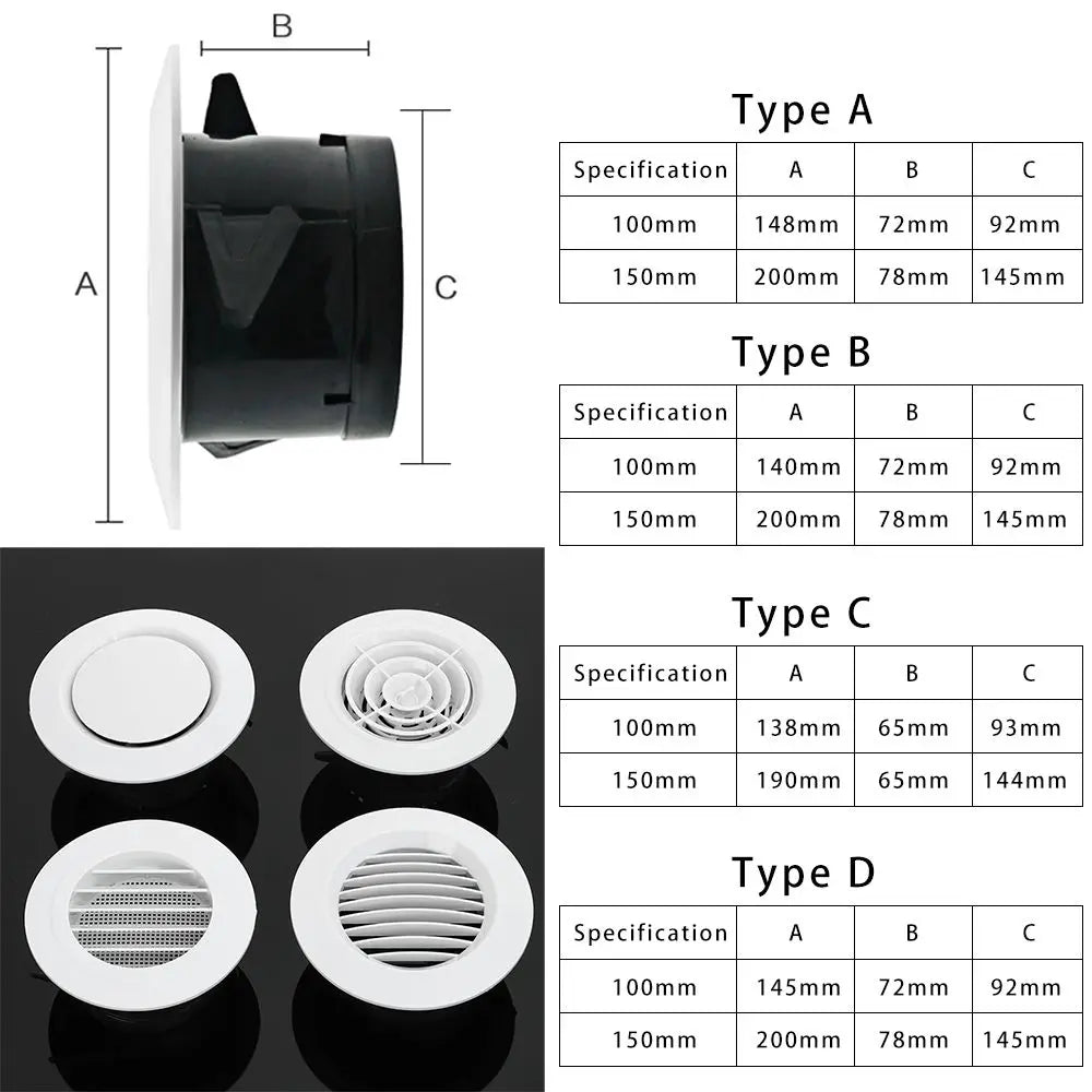 Various Shapes 100/150mm Round Ducting Ventilation Cover Air Vent Extract Valve Grille Air Circulation Vents Cover