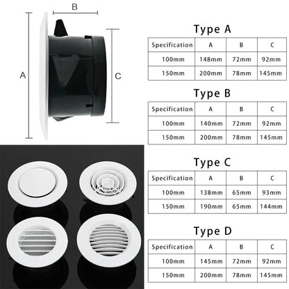 Various Shapes 100/150mm Round Ducting Ventilation Cover Air Vent Extract Valve Grille Air Circulation Vents Cover