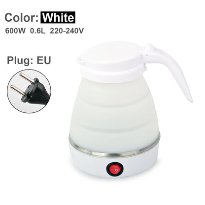 0.6L Mini Foldable Electric Kettle, Portable Electric Kettle, Household Travel Water Heater, Silicone Compression 110V-220V