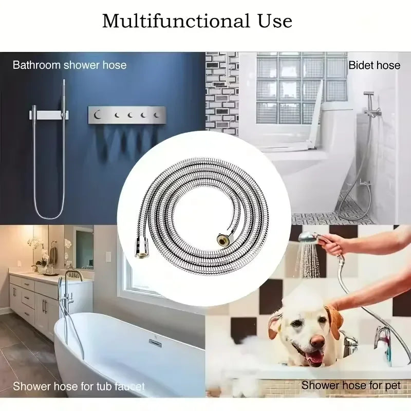 SUS 304 1.5/2M, Black/silver Flexible Shower Hose, Long Bathroom Shower Pipe Extension, Water Pipe Pull Pipe Bathroom Accessories