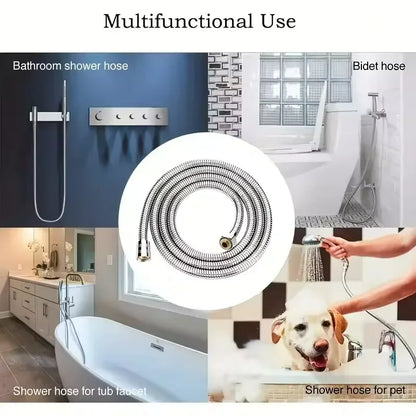 SUS 304 1.5/2M, Black/silver Flexible Shower Hose, Long Bathroom Shower Pipe Extension, Water Pipe Pull Pipe Bathroom Accessories