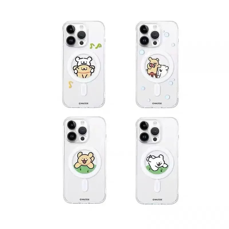 Kawaii Line Puppy Cute Cartoon Couple For MagSafe Creative Phone Case For iPhone 16 15 14 12 13 11 Pro Max PLUS MINI Y2K Cover