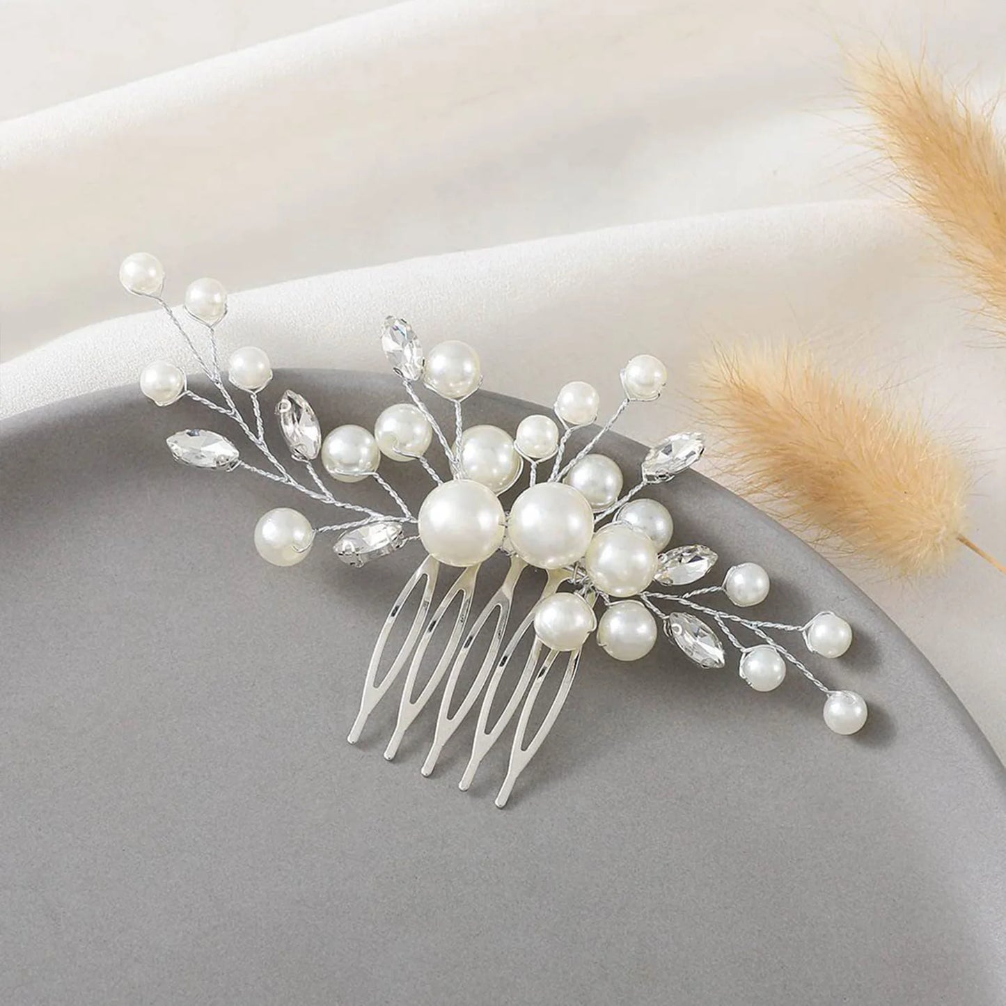 Crystal Pearl Hair Comb Clip Pin Alloy Leaf Hair Comb Handmade Headband Tiara For Women Bride Wedding Hair Accessories Jewelry