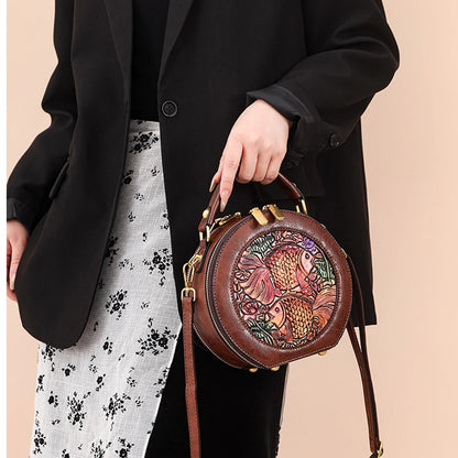 Vintage Handbag Women Shoulder Bag Luxurious Designer Round Bag High-quality Gift Embossed Printed Crossbody Purse for New Women