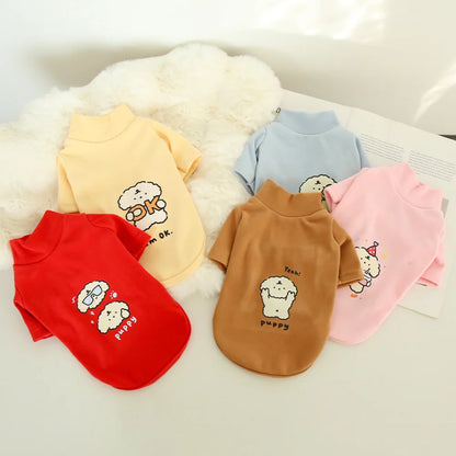 Dog Autumn/Winter Plush Hoodie Cute Cartoon Dog Warm Base Coat Pet Double-Sided German Plush Thick High-Neck Coat