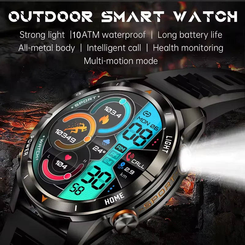 New Outdoor Sport Smart Watch, For Men, 1.46" AMOLED Screen LED, Flashlight, 515mAh Battery, 10ATM Waterproof, Bluetooth Call Smartwatch