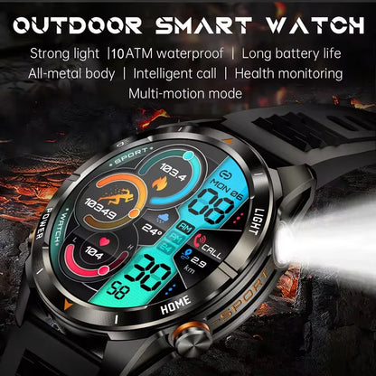New Outdoor Sport Smart Watch, For Men, 1.46" AMOLED Screen LED, Flashlight, 515mAh Battery, 10ATM Waterproof, Bluetooth Call Smartwatch