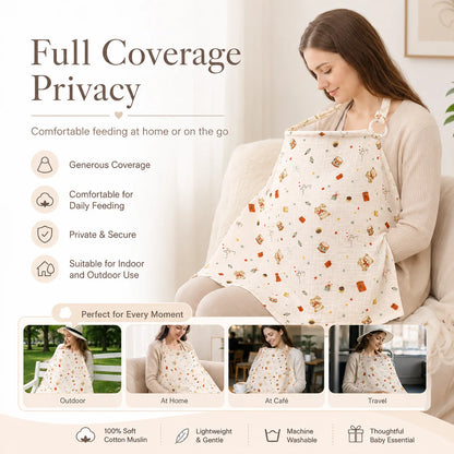Baby Nursing Cover, Arched Neckline, Soft & Breathable 100% Cotton, Mother's Nursing Apron, Multi-use Stroller Cover
