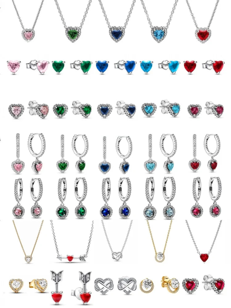 New S925 Silver Colored Zircon Necklace Earrings Suitable for Valentine's Day, Mother's Day, Anniversary Gift DIY Charm Jewelry