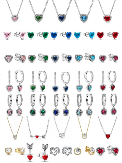 New S925 Silver Colored Zircon Necklace Earrings Suitable for Valentine's Day, Mother's Day, Anniversary Gift DIY Charm Jewelry