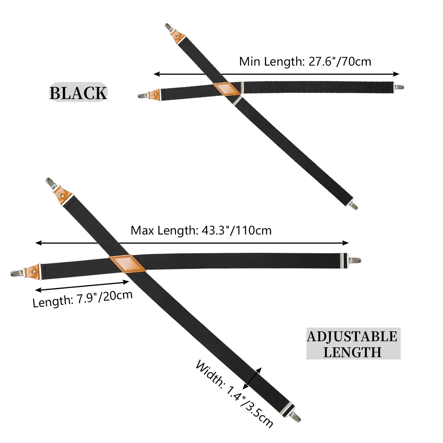 Suspenders for Men's Tuxedo Suspenders X-Back 1.4" Adjustable Elastic Suspender Braces Strong for Work Trousers Wedding
