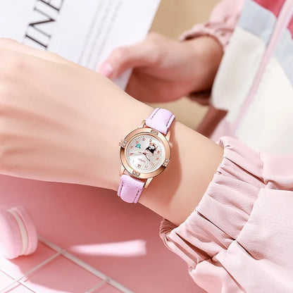 Sanrio Hello Kitty Children's Watch, Cinnamoroll Kuromi My Melody Cute Cartoon Rose Gold Wristwatch with Diamond, Children's Quartz Watch