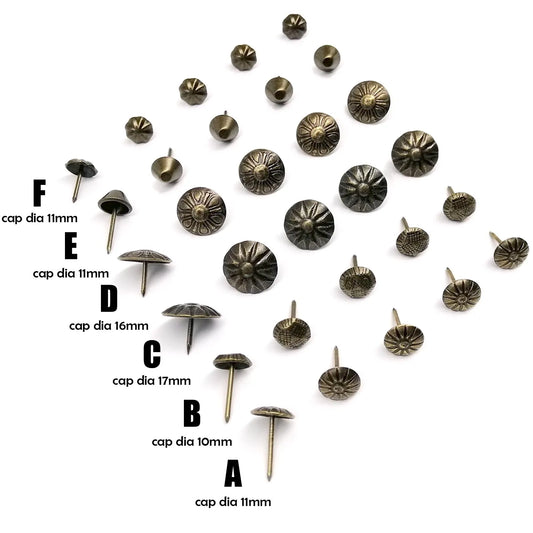 50pc Antique Brass Vintage Upholstery Nail Jewelry Chest Box Furniture Sofa Decor Tack Stud Pushpin Hobnail Large Head Doornail