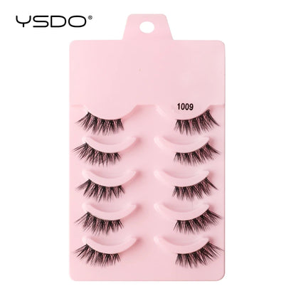 YSDO 5/10 Pairs Half Lashes Cat Eyelashes Soft Natural Clear Band False Lashes Natural Wispy Faux 3d Mink Eyelashes Makeup Tools