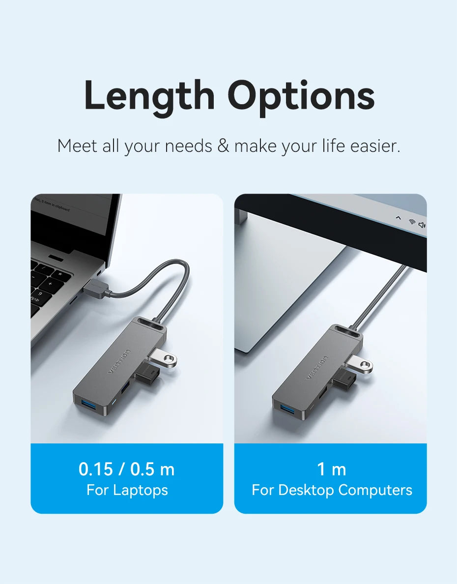 USB Hub, High Speed 4 Ports, Multi USB 3.0 to USB 3.0 Hub Splitter Adapter for MacBook Pro iPad Pro Xiaomi Lenovo USB Hub, VENTION