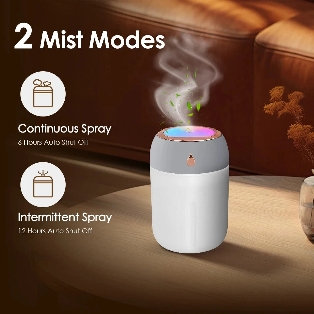 300/600ML USB Air Humidifier For Home Car With Colorful Night Light Large Capacity Essential Oil Aroma Diffuser Mist Sprayer