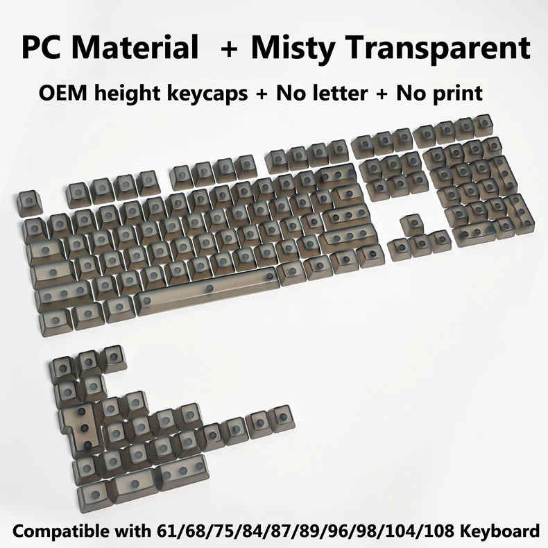 Full Sets Transparent Keycaps for Mechanical Keyboard Front/Side/None Print RGB Backlit Full/Misty Transparent Keycap 130+ Key