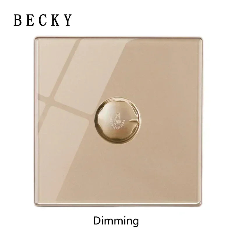 Gold Tempered Glass Wall Switch Panel LED European 16A Socket Retro Toggle Light Switch EU UK Standard 2USB Socket 1Gang-4Gang