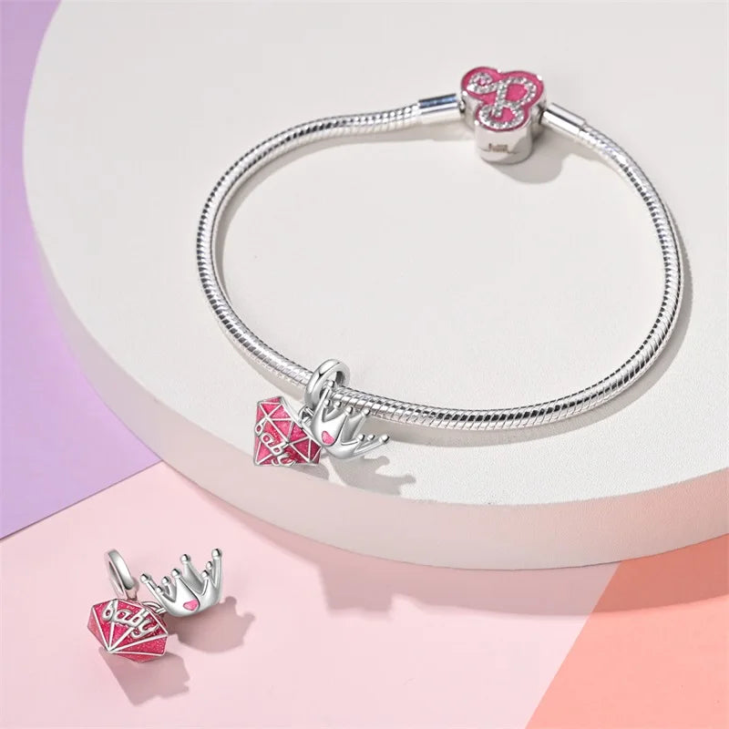 New 925 Silver Fashion Pink Princess Skirt Bag Lipstick Charms Beads Fit 3mm 925 Original Bracelet DIY Jewelry Birthday Gift