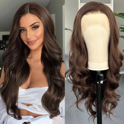 Platinum Blonde Long Wavy Synthetic Wig Free Part Loose Wave Natural Curly 13X4 Lace Front Wigs for Women Daily Party Cosplay