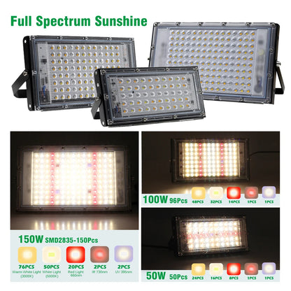 AC220V LED Plant Grow Light 50W/100W Phyto Lamp Full Spectrum Growing Lights with Bracket Adjustable Tripod for Seeds Veg Flower
