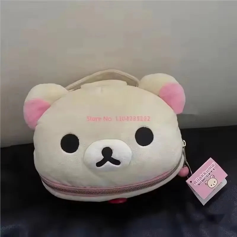 New Cute Rilakkuma Bear Girl Plush Elliptical Stereoscopic Makeup Bag Portable Storage Bag Cute Cartoon Easy Bear Storage W