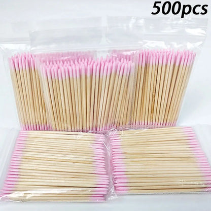 100/200/300/500Pcs Nail Double-Head Wood Swab Cleaning Sticks Pink Dual-Tipped Cotton Head Cleaning Swab Nail Polish Remover 7cm